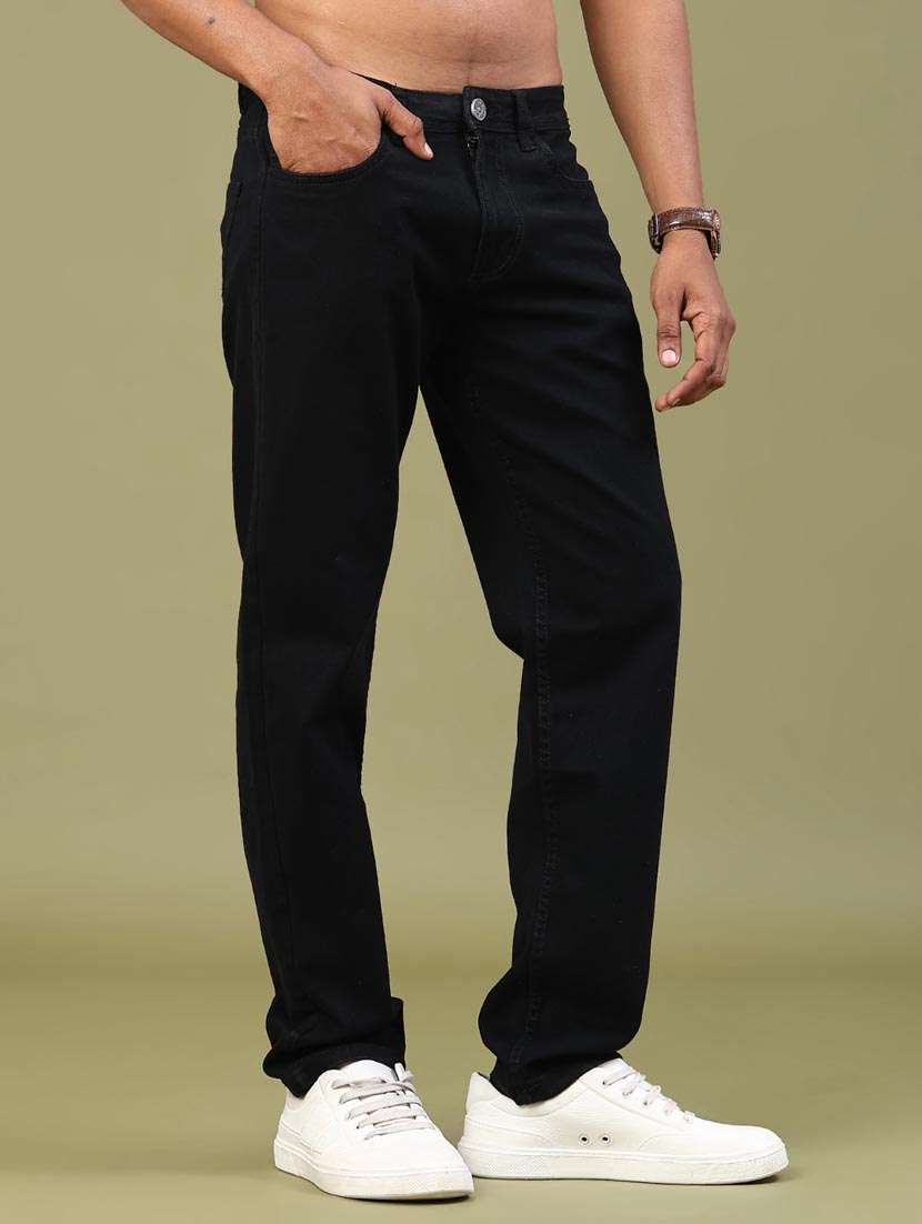 men plain mid rise full length straight jeans