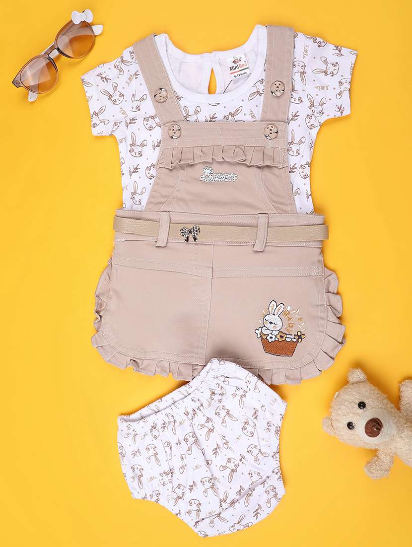 beige cotton combo infant twin set - 22180716 -  Standard Image - 1