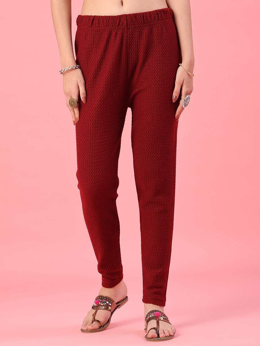 women self design mid rise woolen leggings