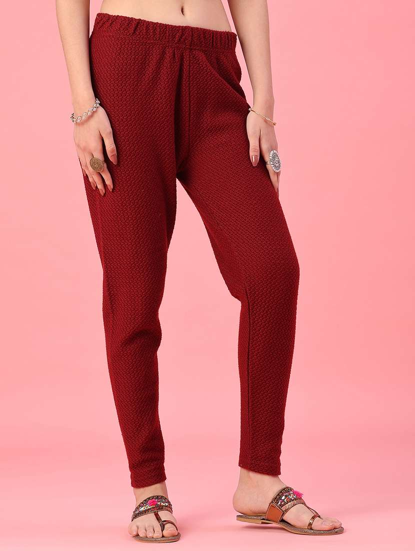Women Self Design Mid Rise Woolen Leggings - 22180775 -  Standard Image - 1
