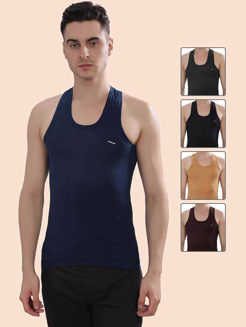 men solid sleeveless vest pack of 5