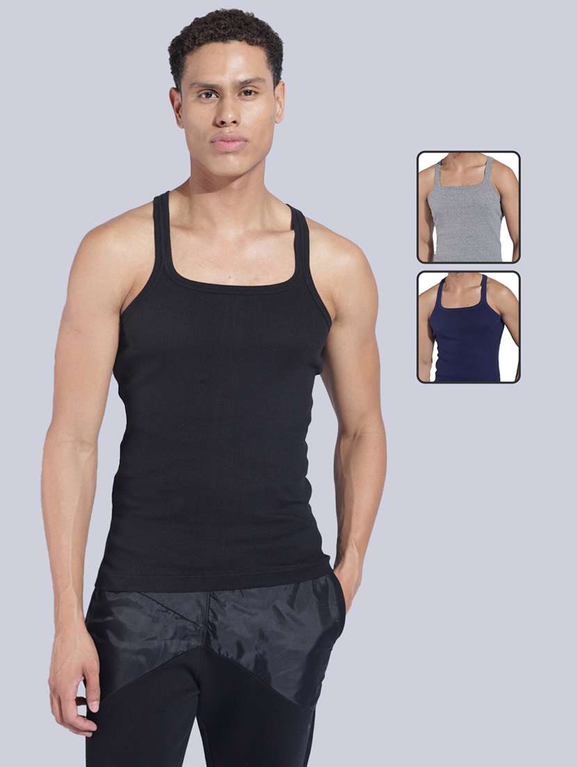 men solid sleeveless vest pack of 3
