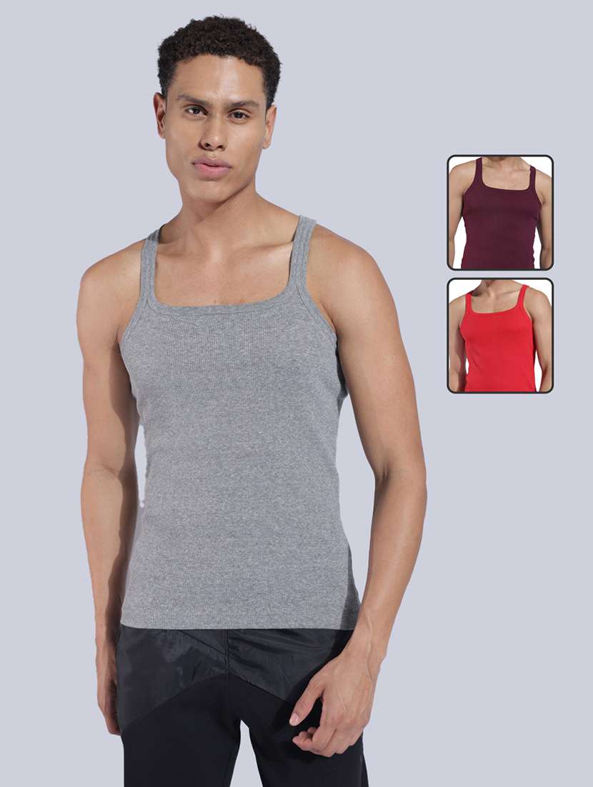 men solid sleeveless vest pack of 3