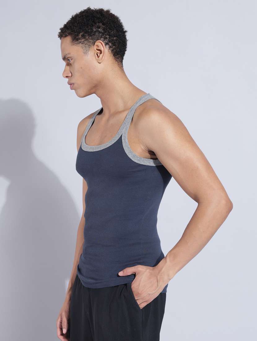 men pack of 5 solid sleeveless vest - 22181029 -  Standard Image - 1