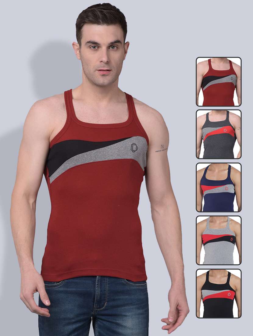 men pack of 5 color block sleeveless vest