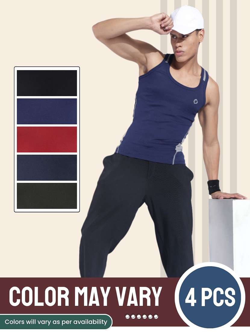 men pack of 4 color block sleeveless vest - 22181108 -  Standard Image - 4