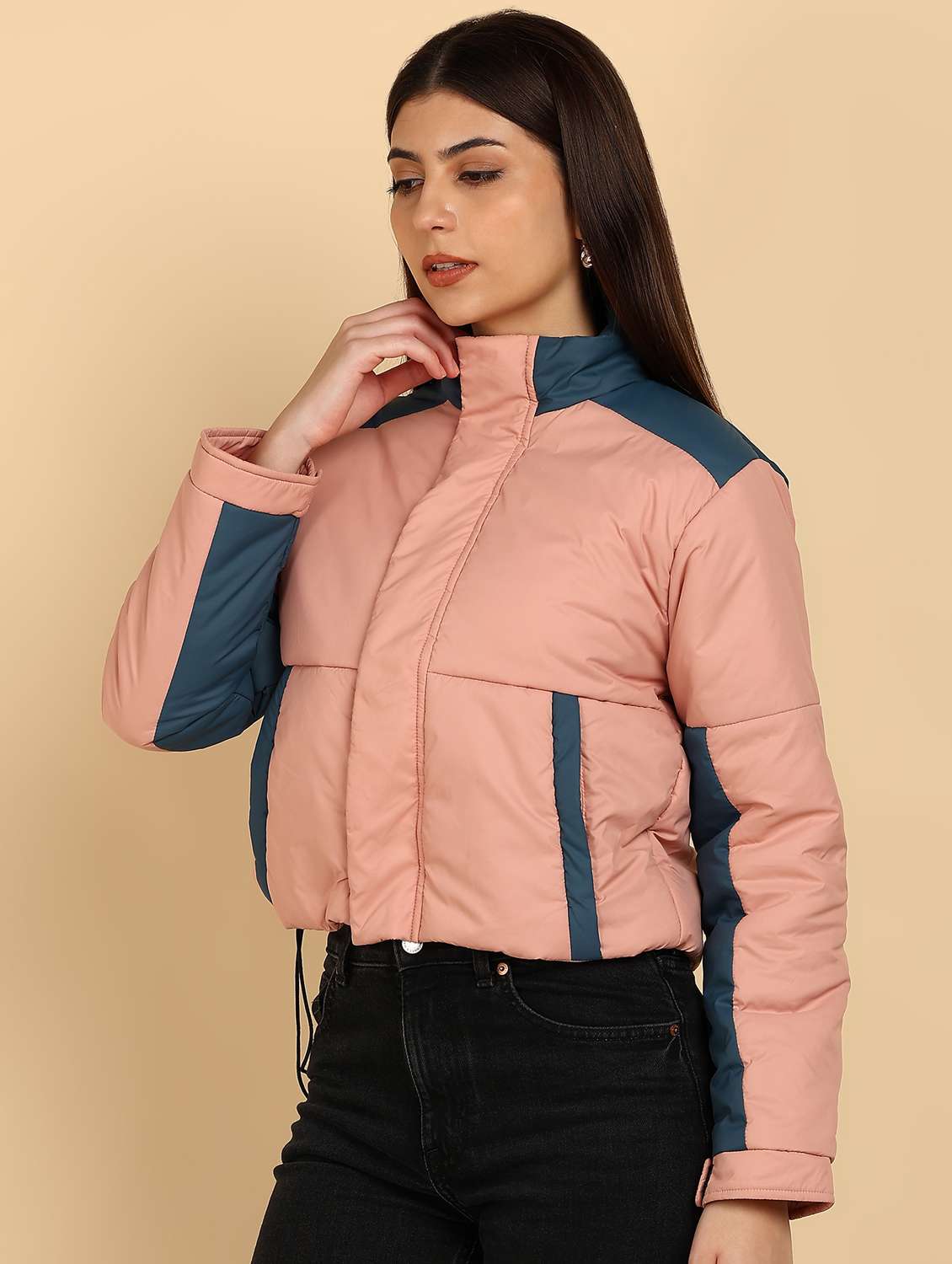 women color blocked long sleeve quilted jacket - 22181120 -  Standard Image - 1