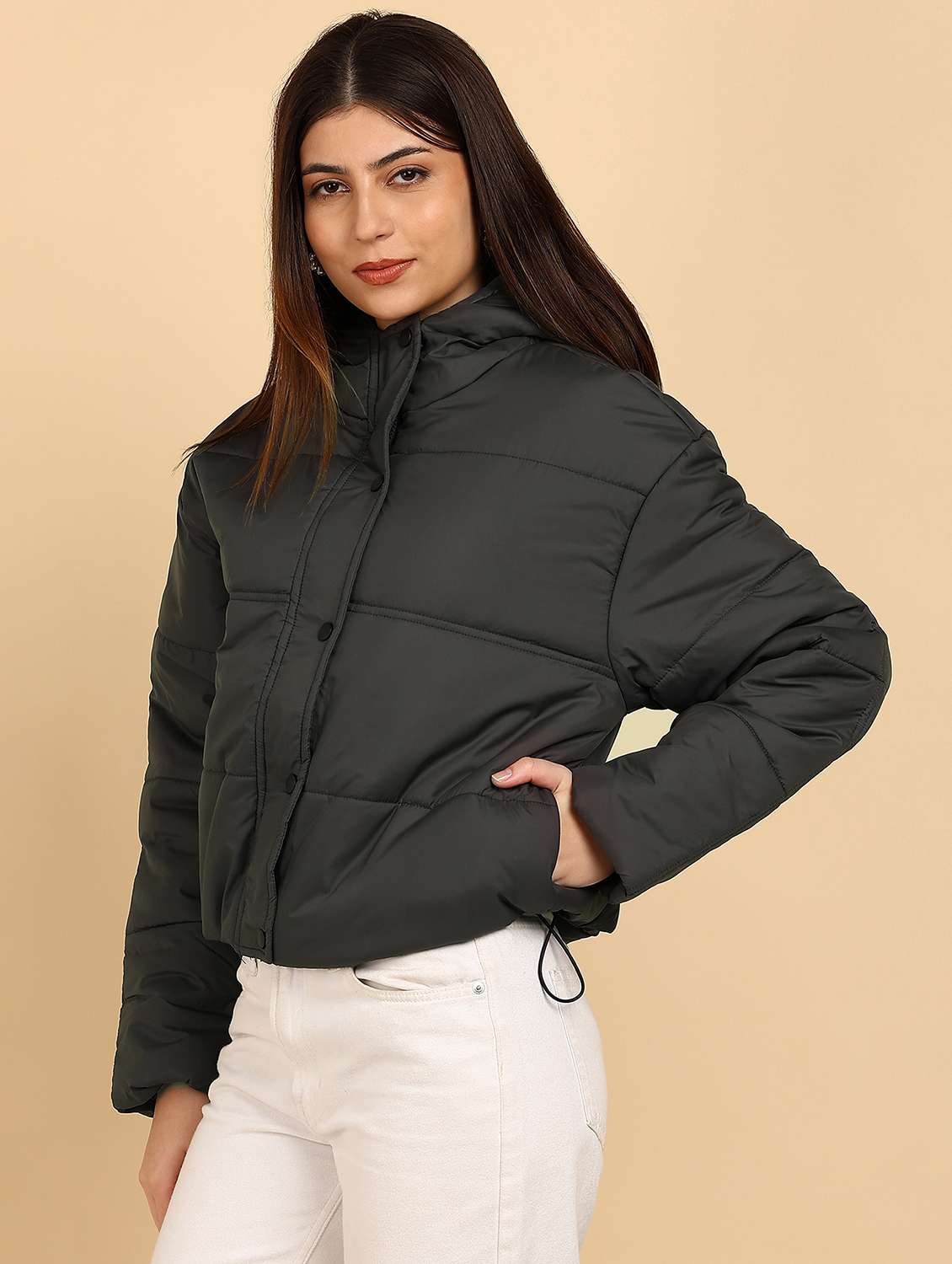 women solid long sleeve quilted jacket - 22181121 -  Standard Image - 1