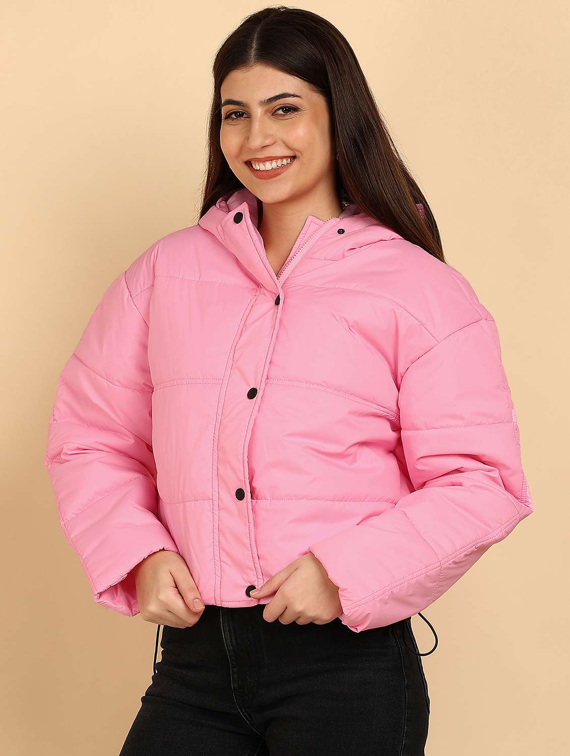 women solid long sleeve hooded quilted jacket - 22181122 -  Standard Image - 1