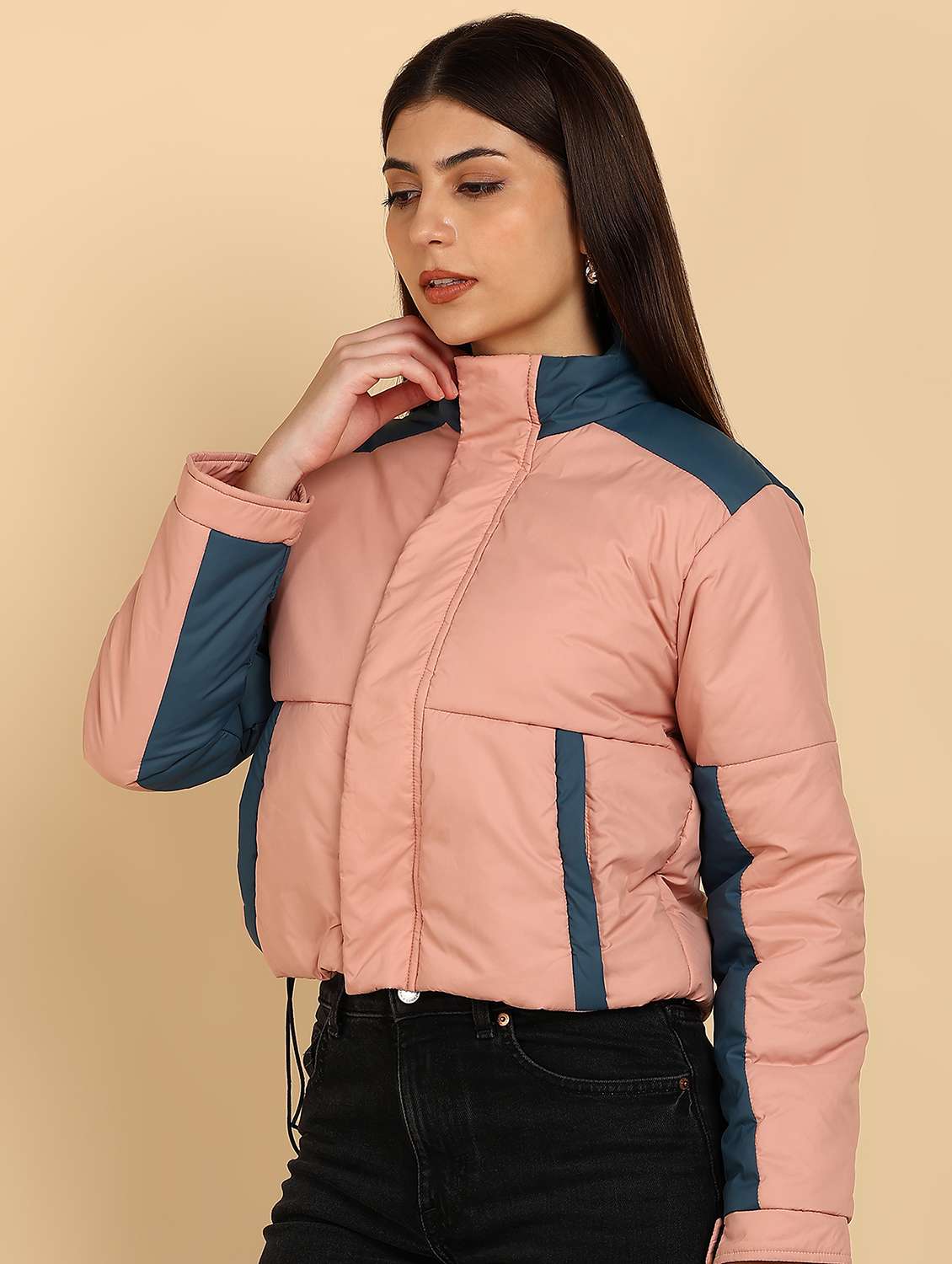 women color blocked long sleeve quilted jacket - 22181124 -  Standard Image - 1
