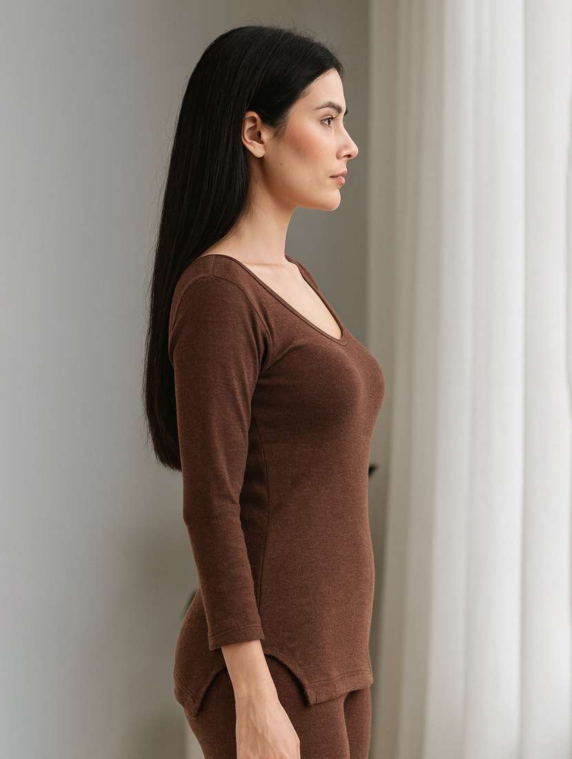 women solid three quarter sleeve thermal top - 22181135 -  Standard Image - 1