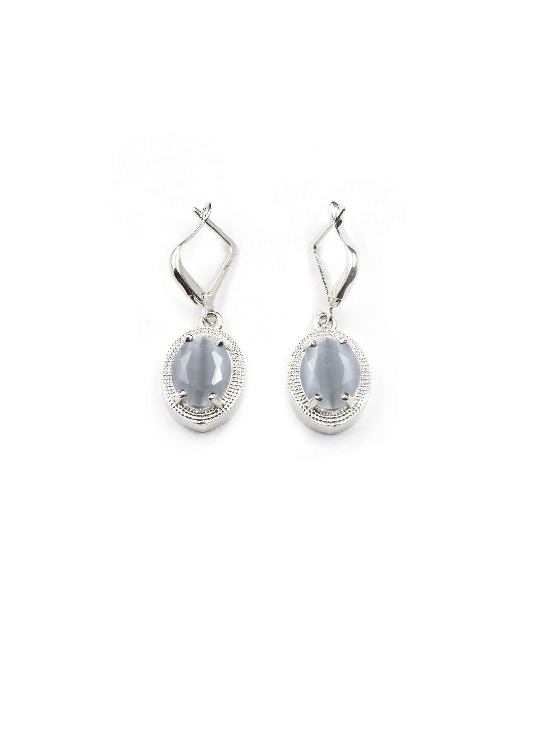 grey silver-plated oval pendant earring set - 22181241 -  Standard Image - 4