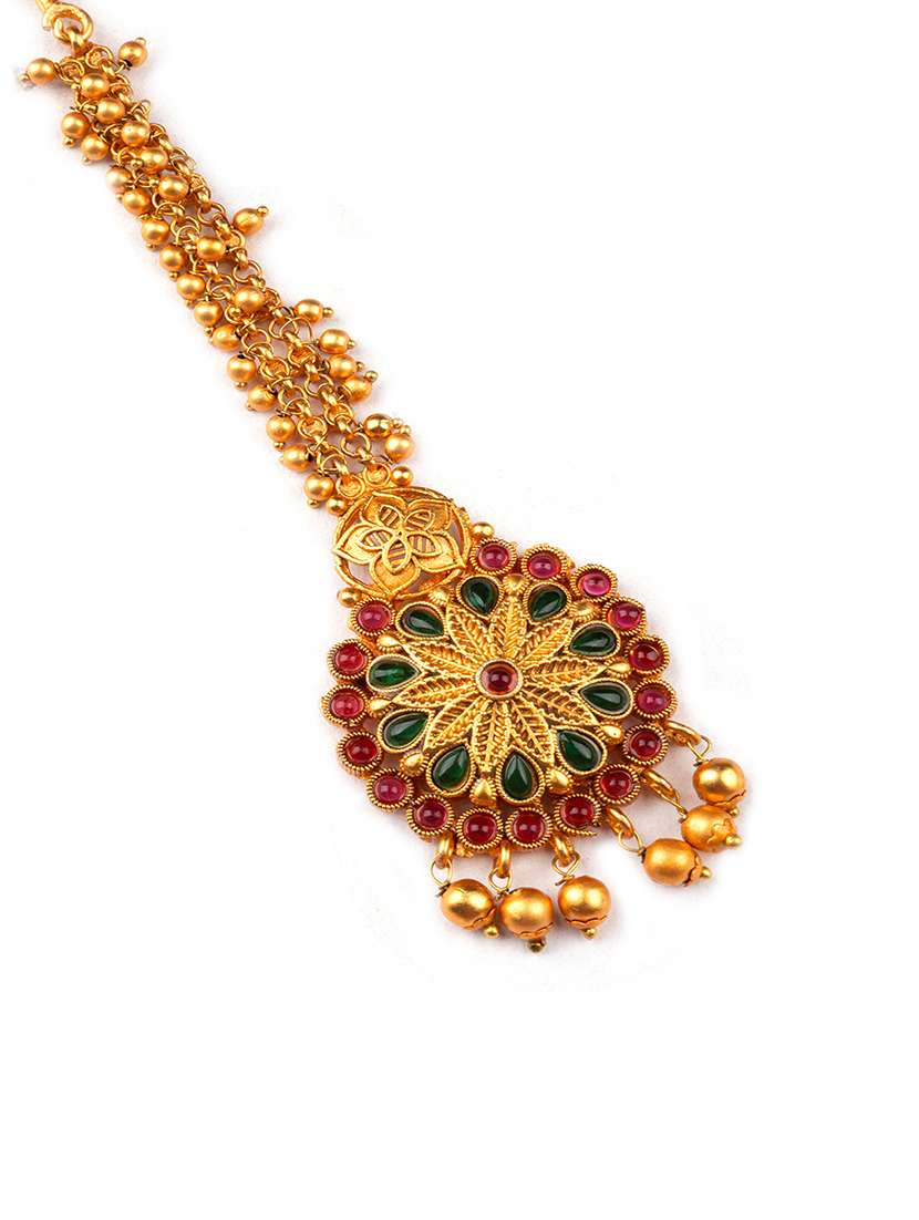gold plated ghungroo style teeka - 22181245 -  Standard Image - 1