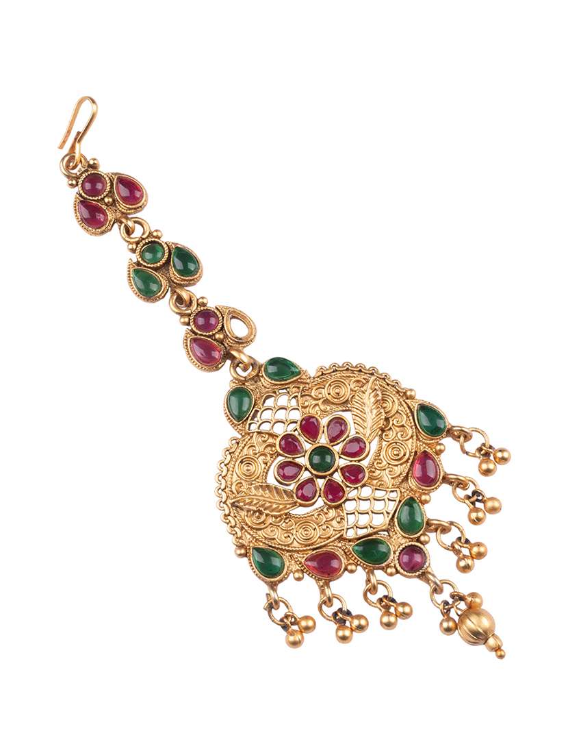 gold plated floral maangtika  - 22181246 -  Standard Image - 1