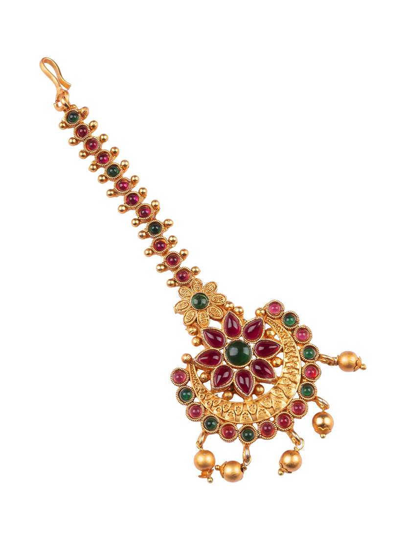 floral gold plated maangtikka - 22181251 -  Standard Image - 1