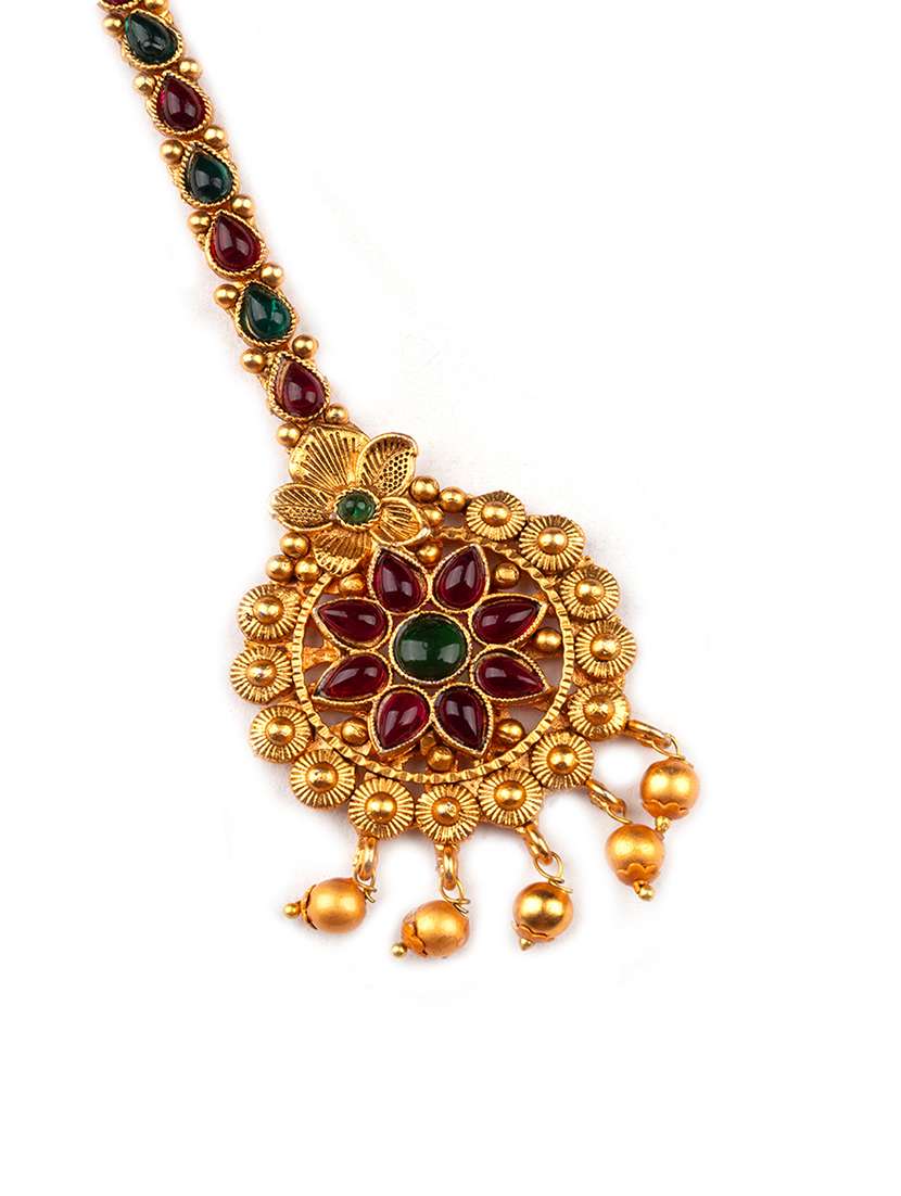 gold plated flower style maang tikka - 22181252 -  Standard Image - 1