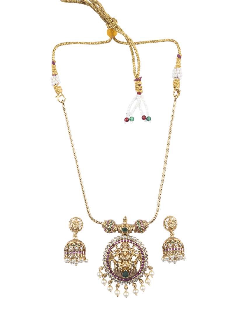 gold ethnic jhumka necklace jewellery set - 22181255 -  Standard Image - 1