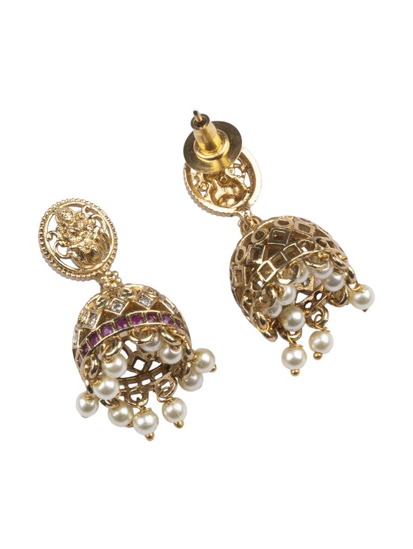 gold ethnic jhumka necklace jewellery set - 22181255 -  Standard Image - 4