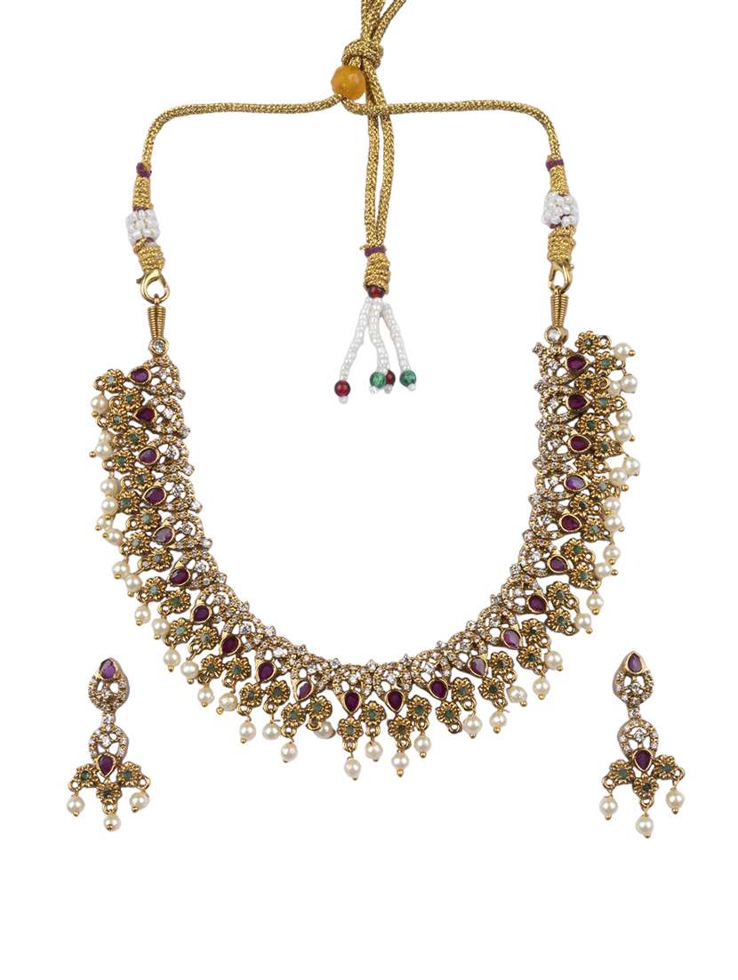 multi colored alloy necklaces and earring - 22181257 -  Standard Image - 1