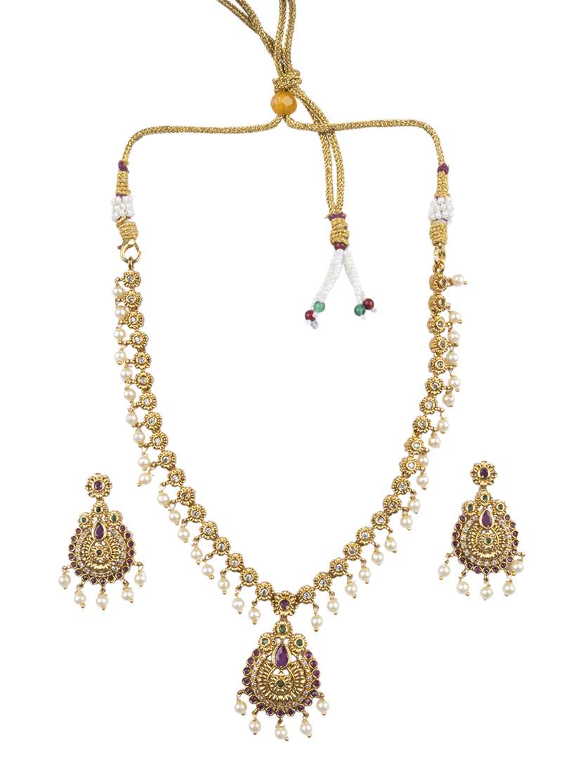 gold alloy necklaces and earring - 22181260 -  Standard Image - 1