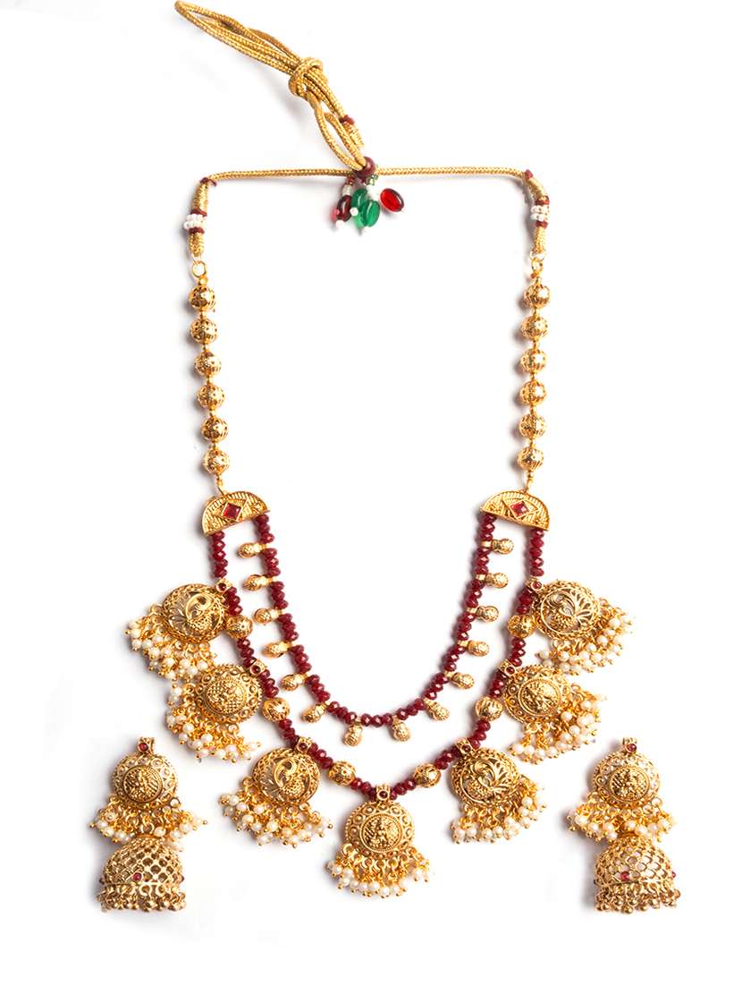 red beads double line filigree necklace set - 22181269 -  Standard Image - 1