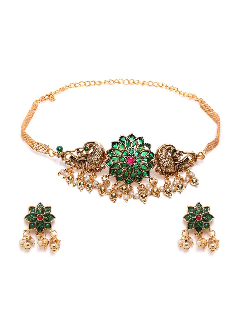 women minimalist green floral choker set - 22181280 -  Standard Image - 1
