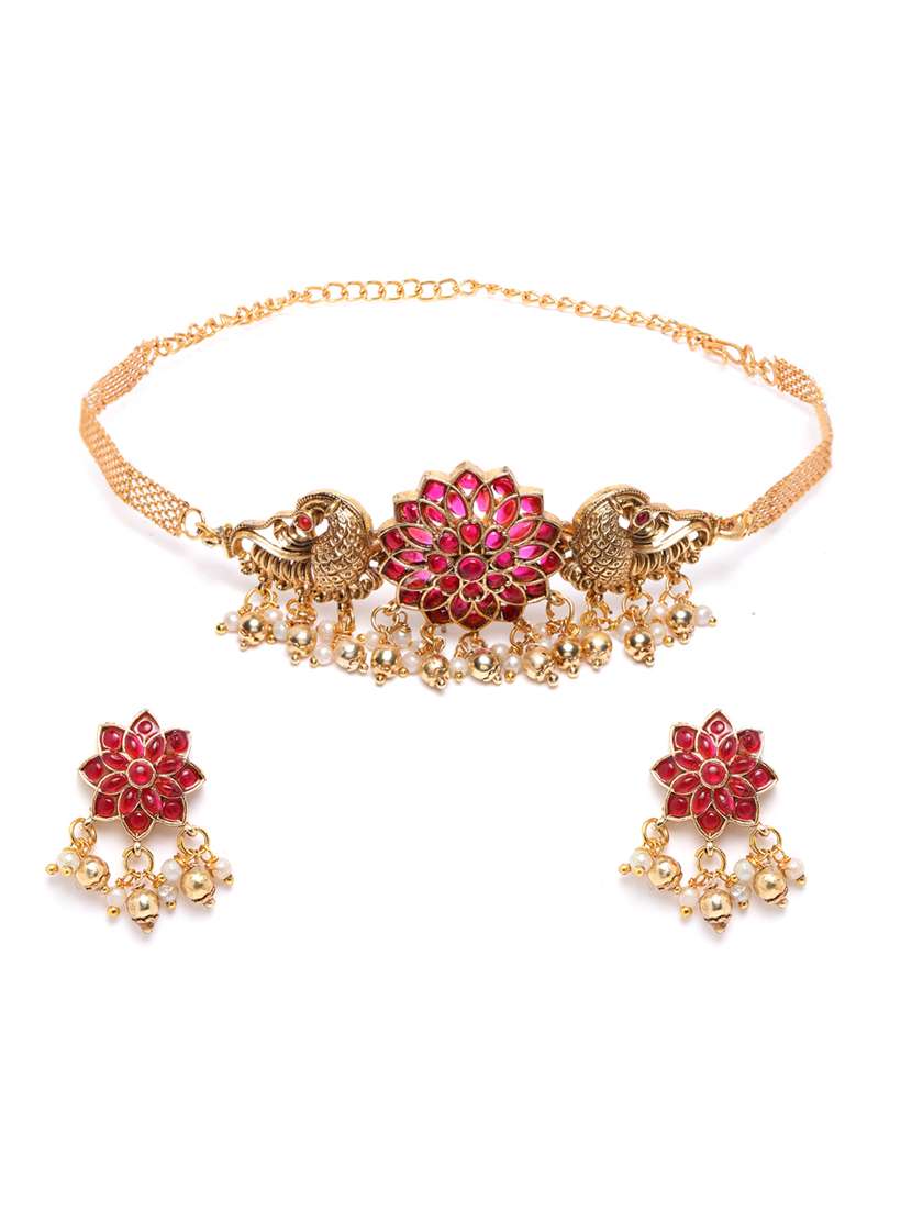 women minimalist red floral choker set - 22181282 -  Standard Image - 1