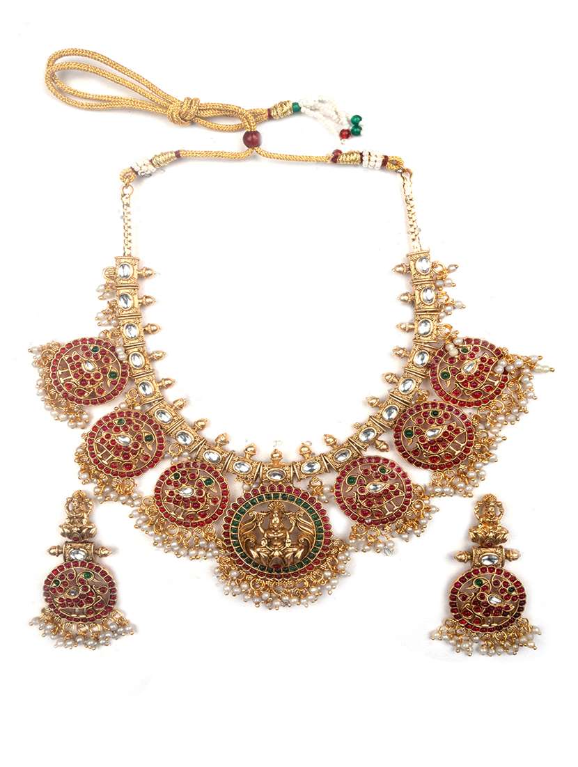 women gold plated necklace and earring set - 22181289 -  Standard Image - 1