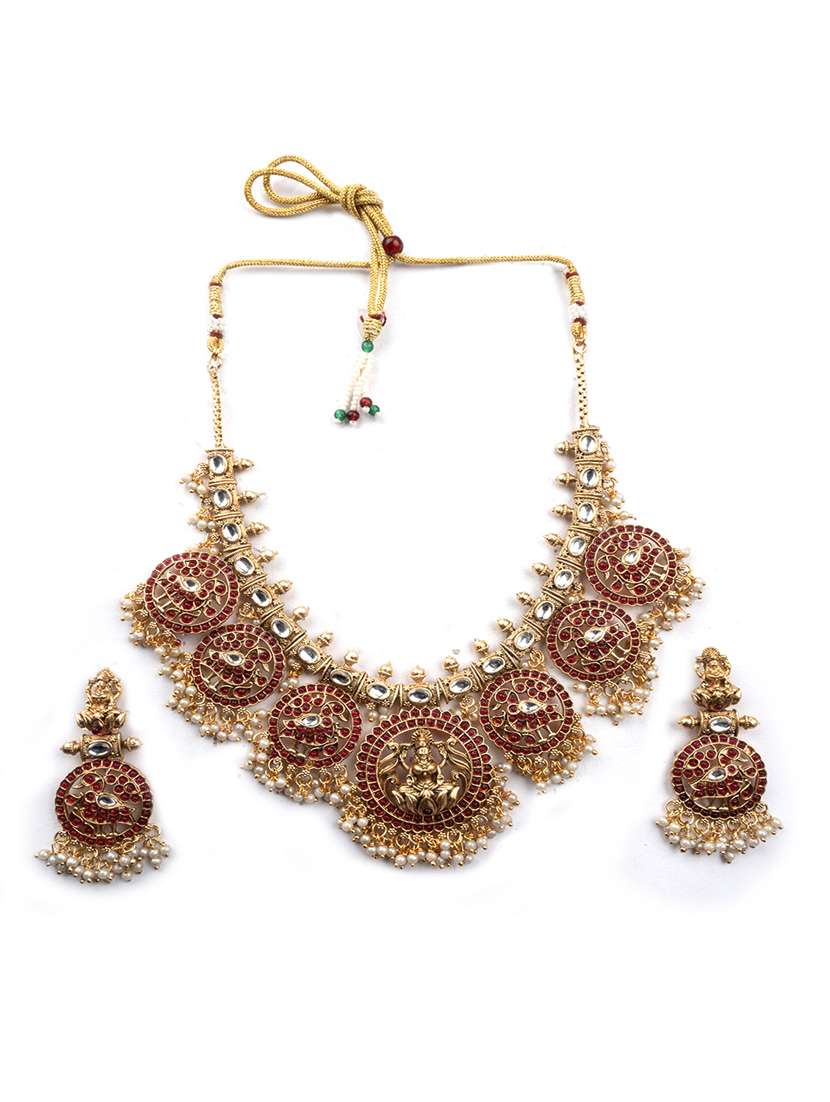 women gold plated red beads necklace set - 22181291 -  Standard Image - 1