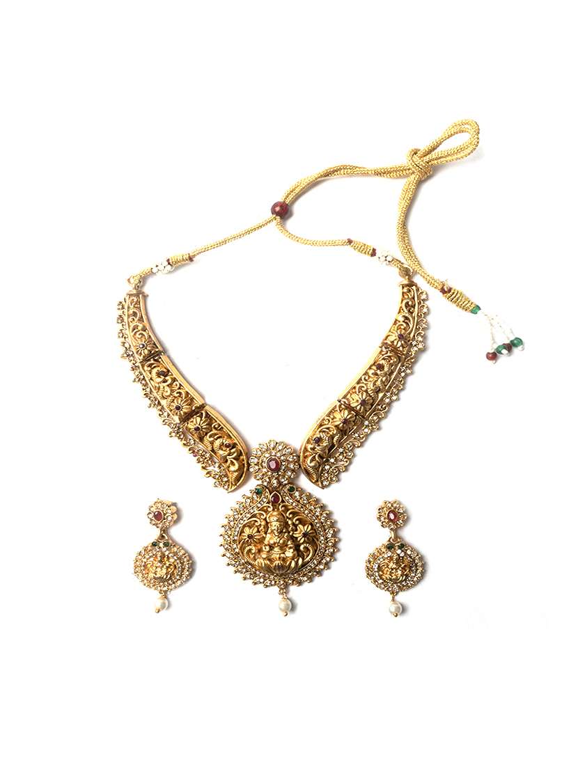 women gold plated stone studded necklace set - 22181292 -  Standard Image - 1