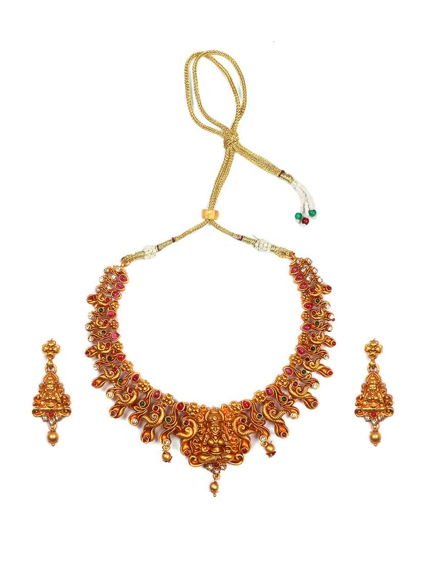 women gold plated multicolor stone studded necklace set - 22181293 -  Standard Image - 1