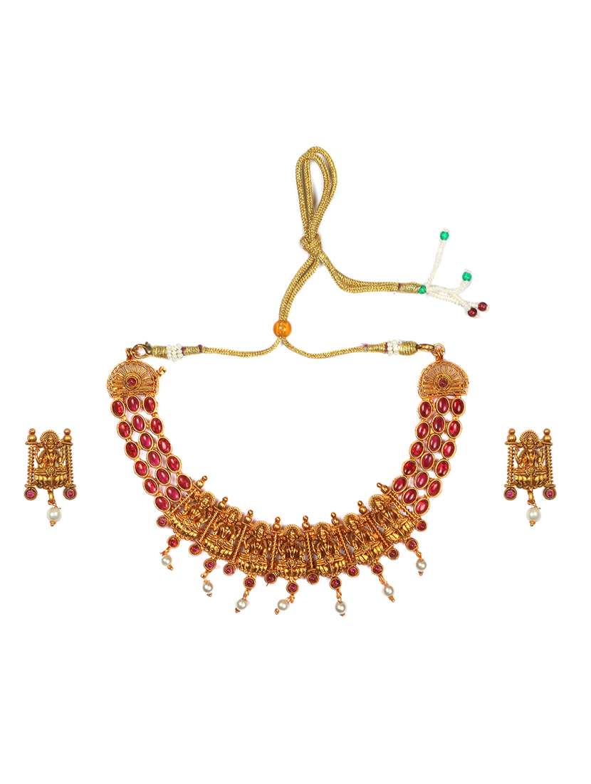 women traditional laxmi gold plated necklace set - 22181294 -  Standard Image - 1
