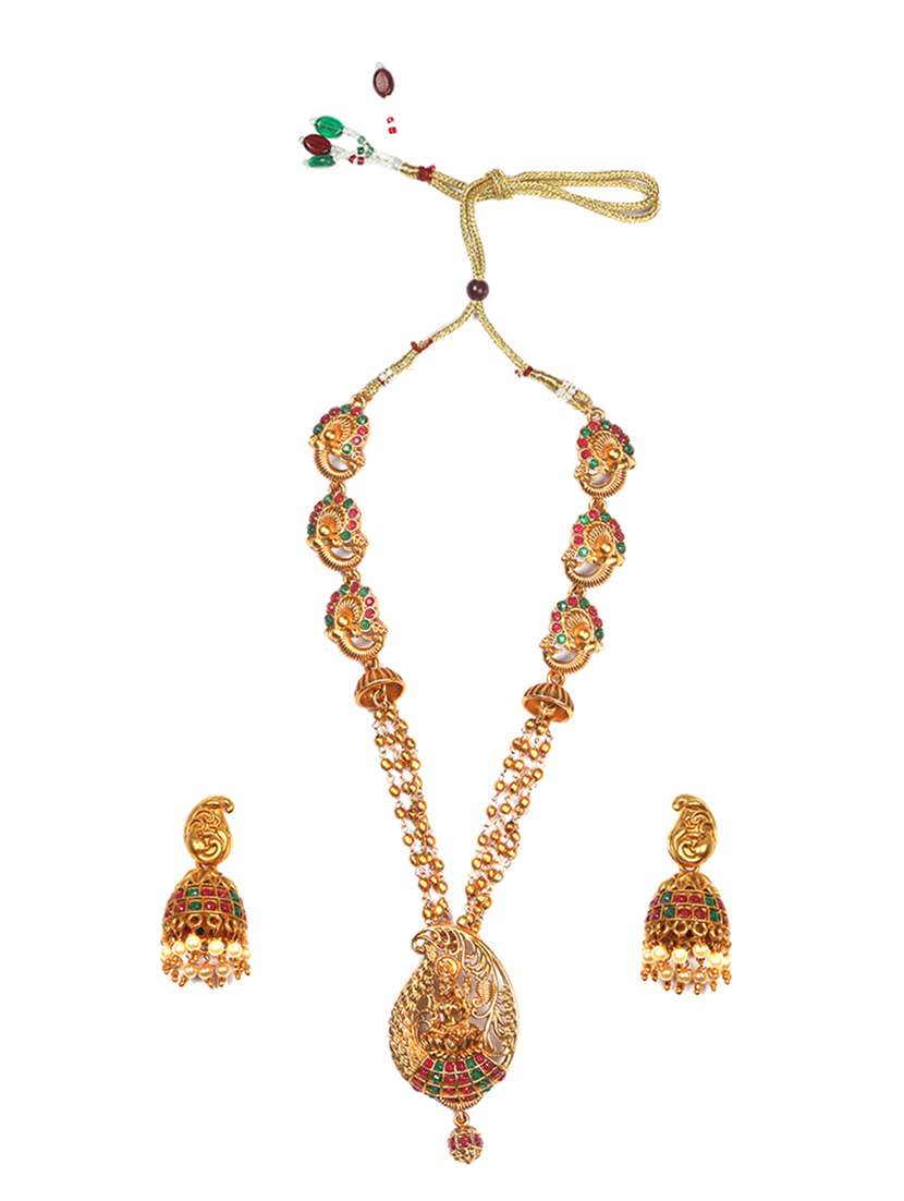 women gold plated long paan necklace set - 22181298 -  Standard Image - 1