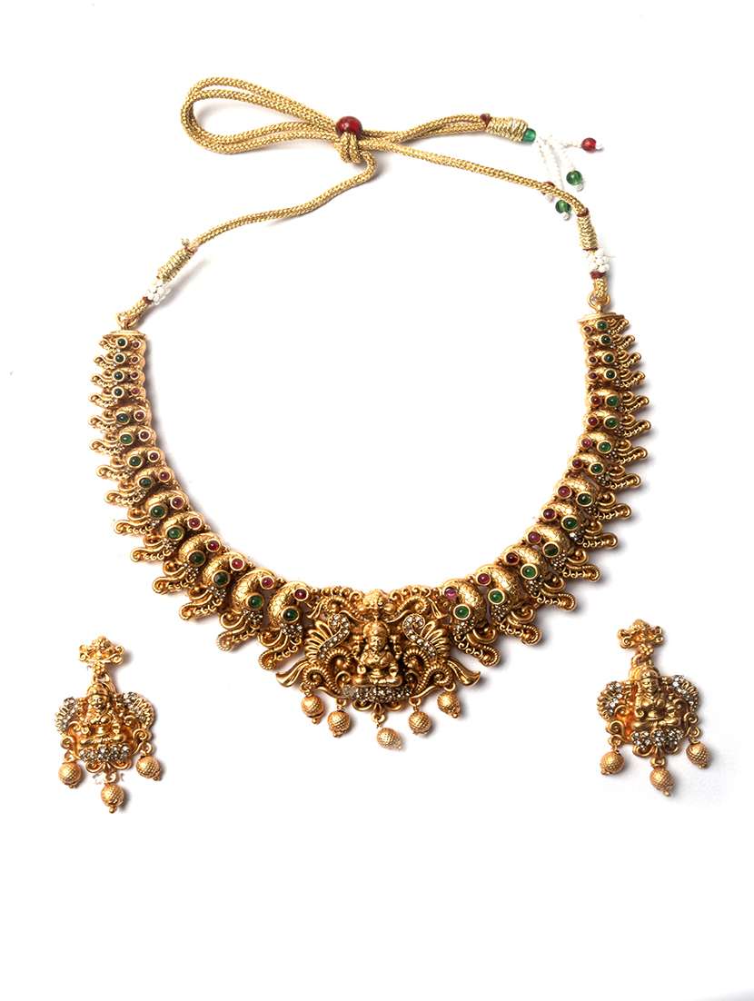 women gold plated necklace and earring set - 22181301 -  Standard Image - 1