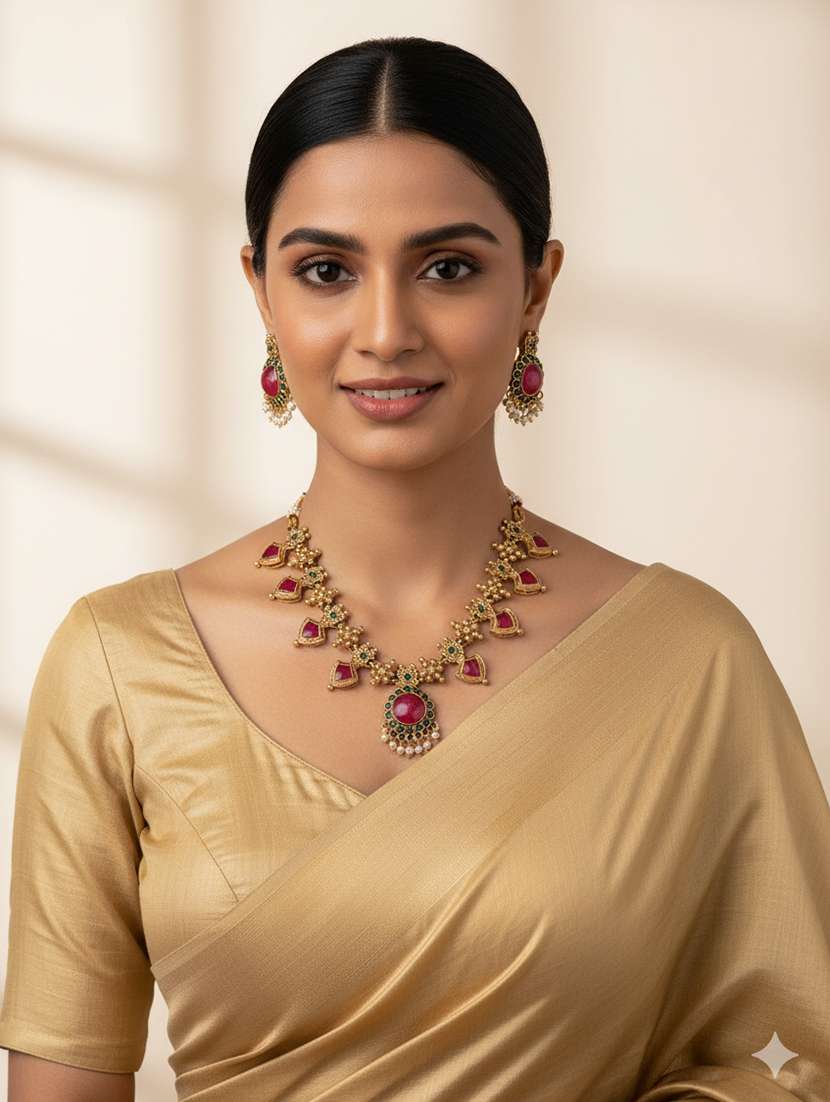 women alloy necklace and earrings set - 22181307 -  Standard Image - 1