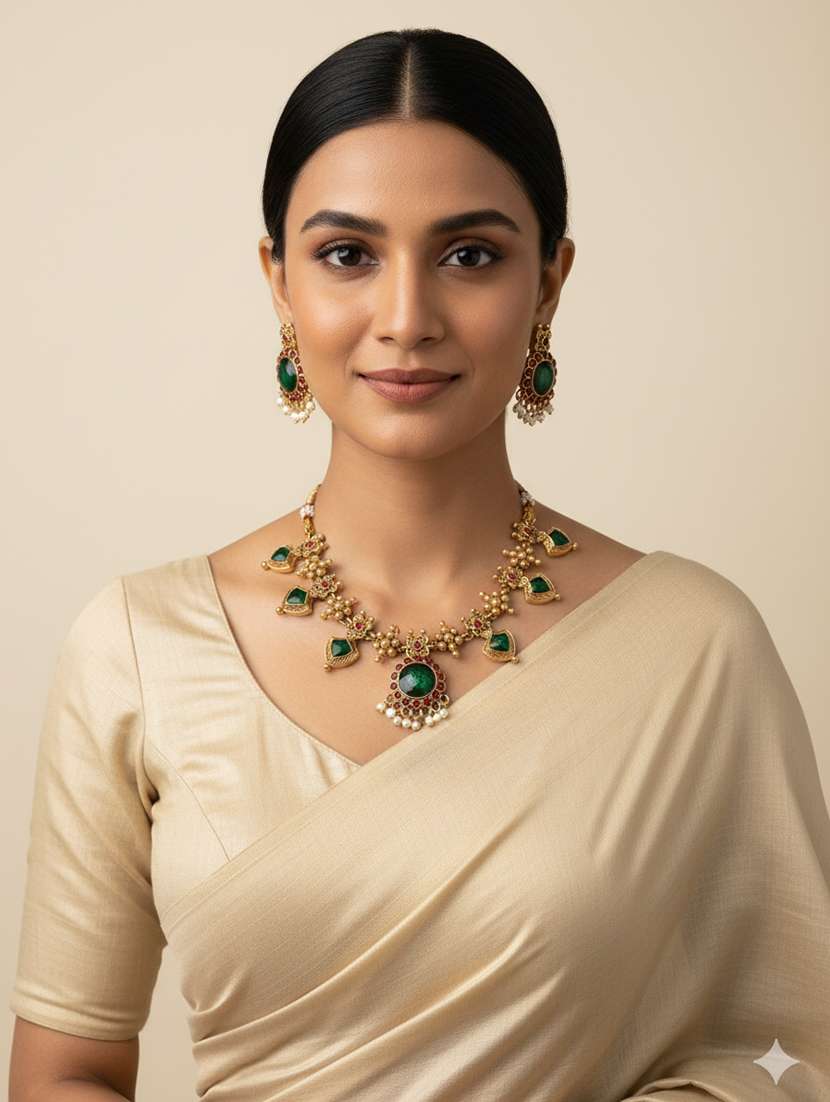 women alloy necklace and earrings set - 22181308 -  Standard Image - 1