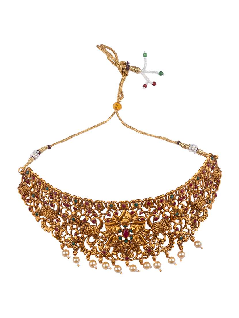 traditional gold plated floral bridal jewellery set - 22181311 -  Standard Image - 1