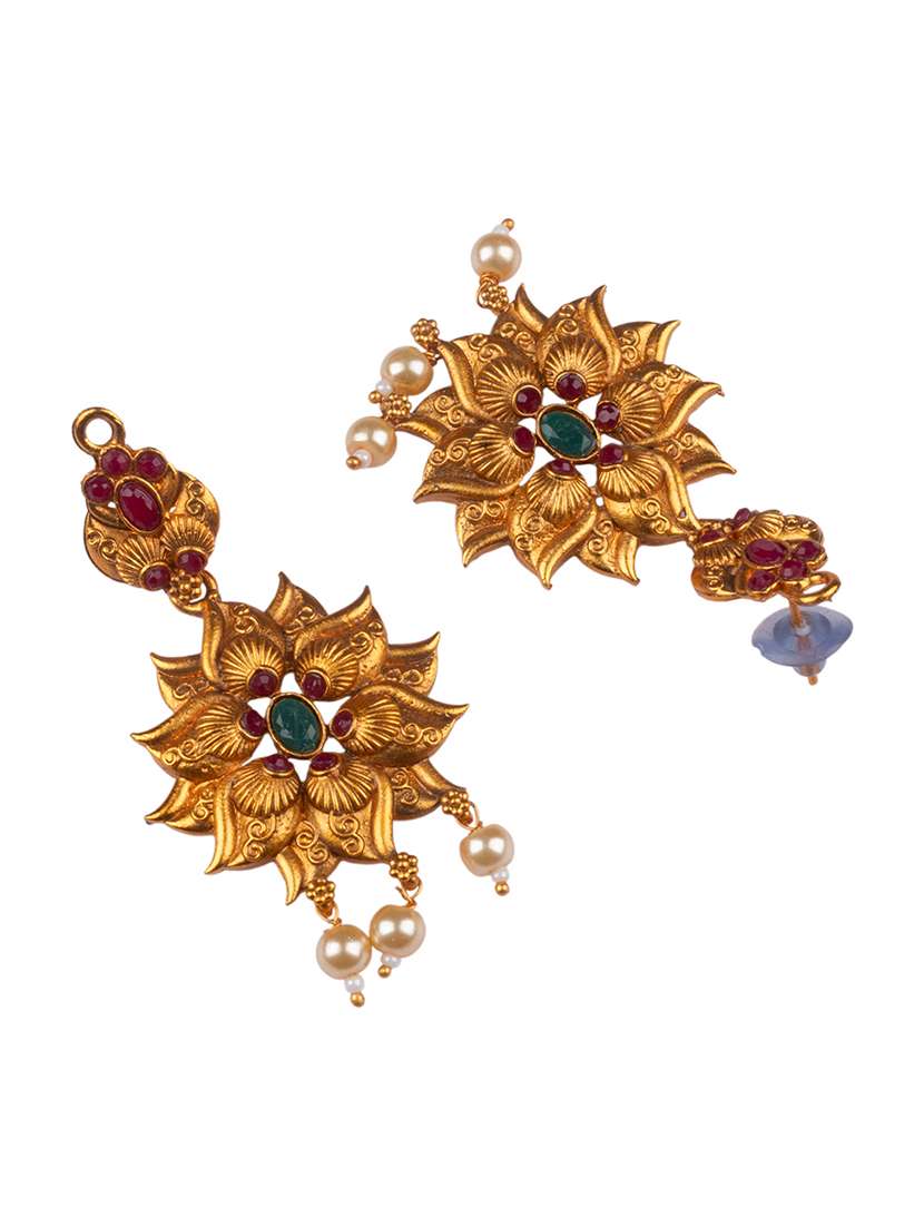 traditional gold plated floral bridal jewellery set - 22181311 -  Standard Image - 4