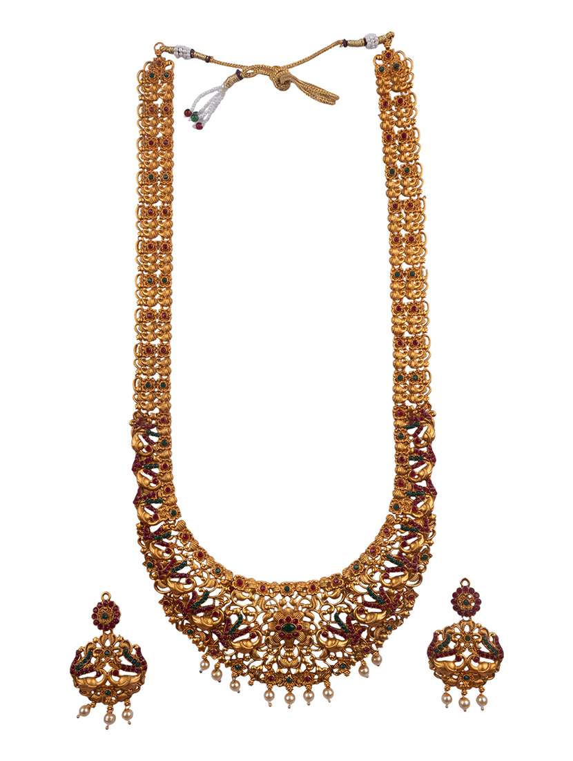 traditional gold plated floral bridal jewellery set - 22181312 -  Standard Image - 1
