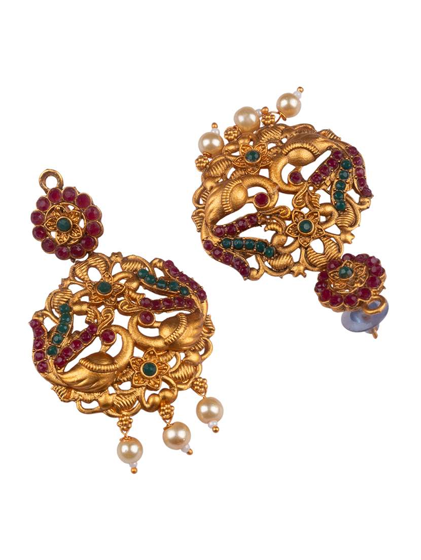 traditional gold plated floral bridal jewellery set - 22181312 -  Standard Image - 4