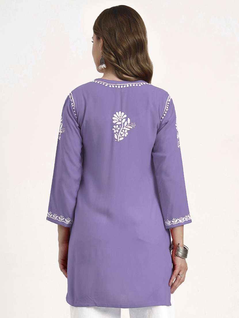 women solid with work long sleeve chikankari straight kurti - 22181359 -  Standard Image - 1