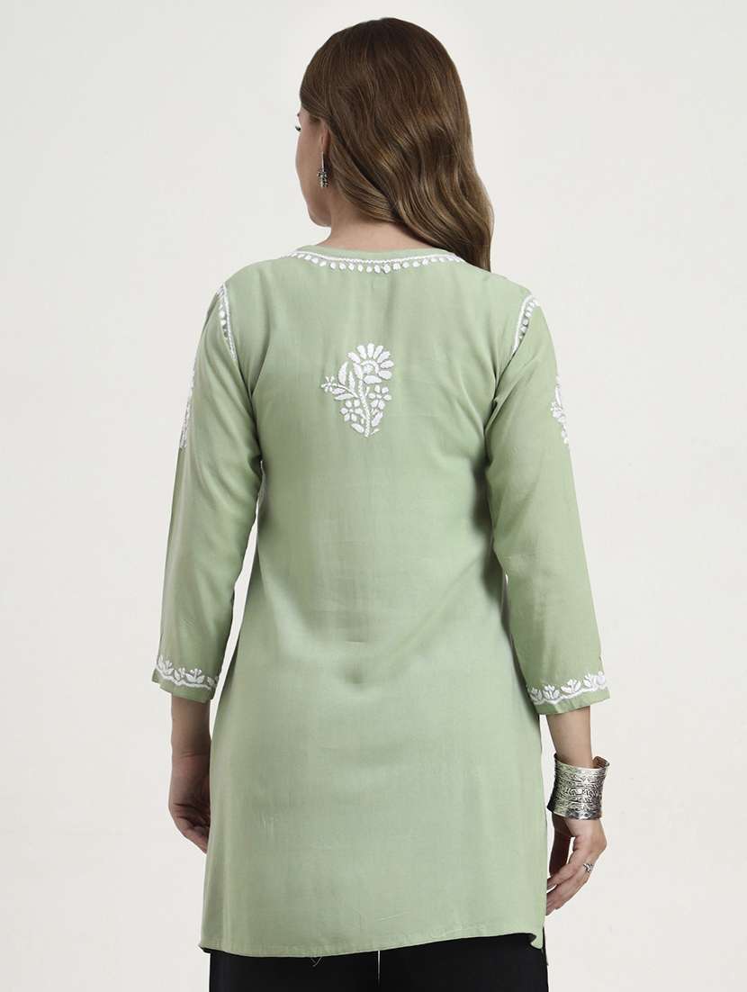 women solid with work long sleeve chikankari straight kurti - 22181365 -  Standard Image - 4