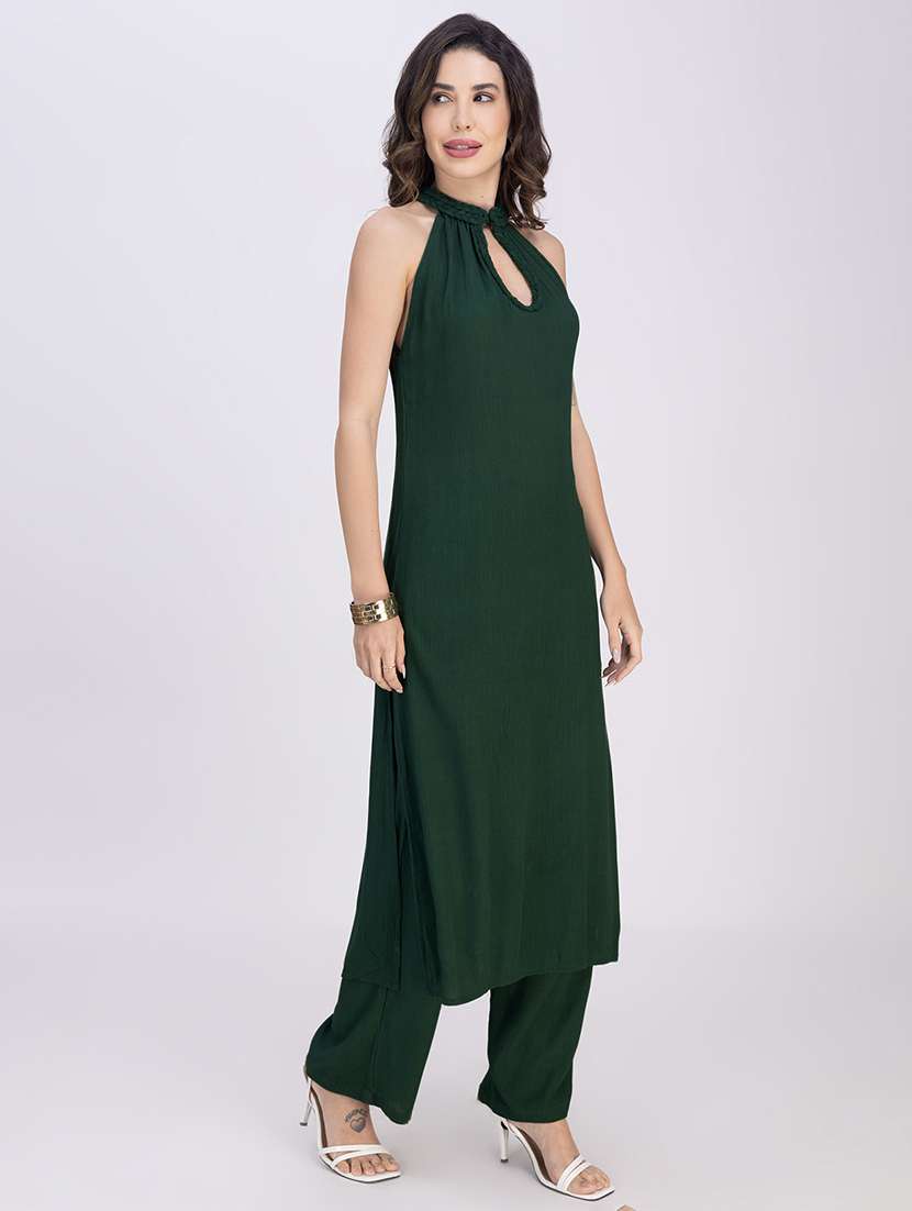 women solid halter neck n a-line kurta - 22181378 -  Standard Image - 1