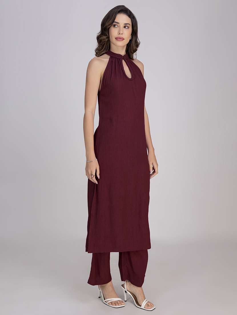women solid halter neck n a-line kurta - 22181379 -  Standard Image - 1