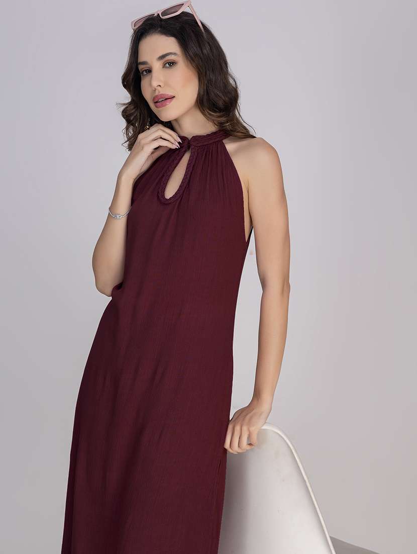 women solid halter neck n a-line kurta - 22181379 -  Standard Image - 4