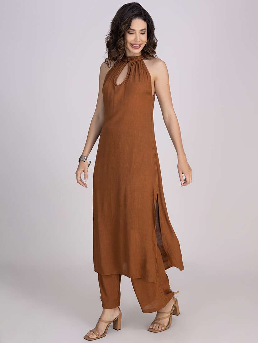 women solid halter neck n a-line kurta - 22181380 -  Standard Image - 1
