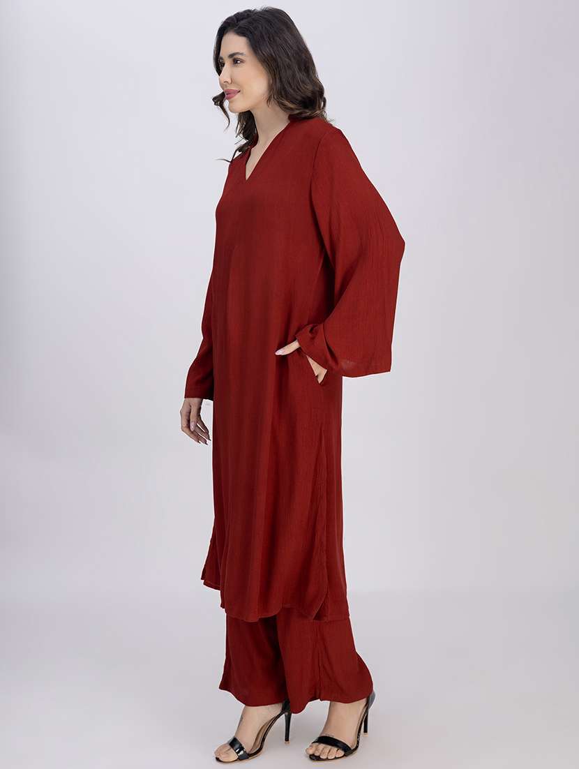 women solid bell sleeve a-line kurta - 22181381 -  Standard Image - 1