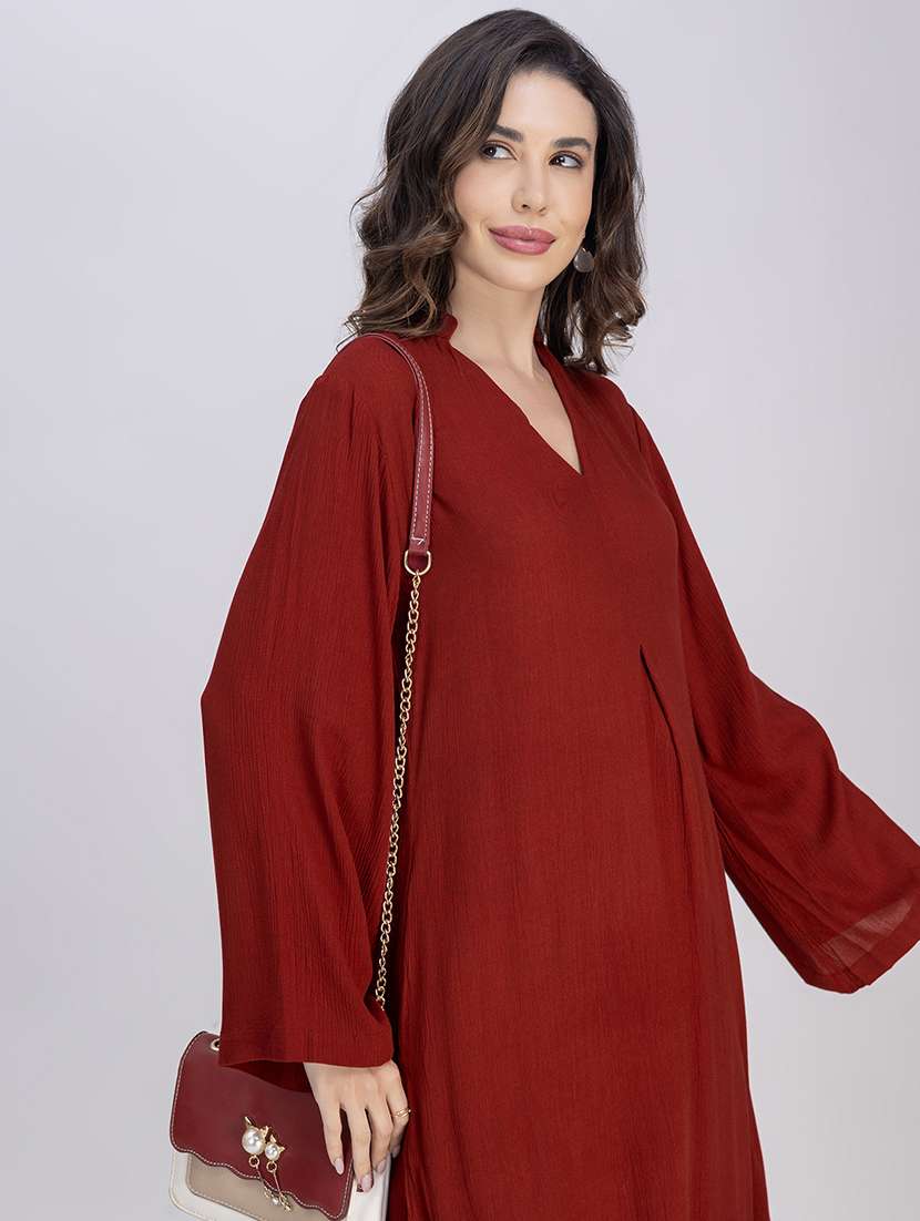 women solid bell sleeve a-line kurta - 22181381 -  Standard Image - 4