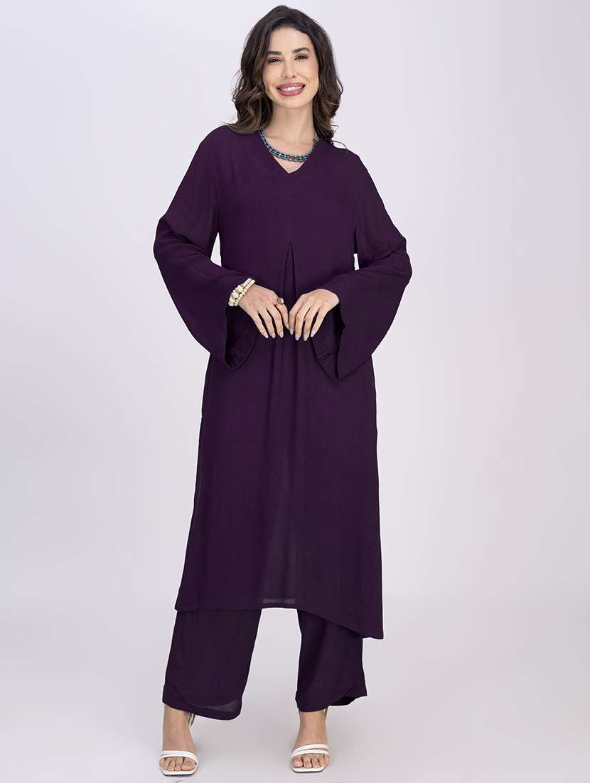 women solid bell sleeve a-line kurta