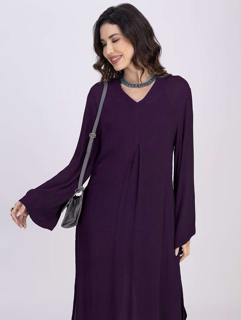 women solid bell sleeve a-line kurta - 22181382 -  Standard Image - 4